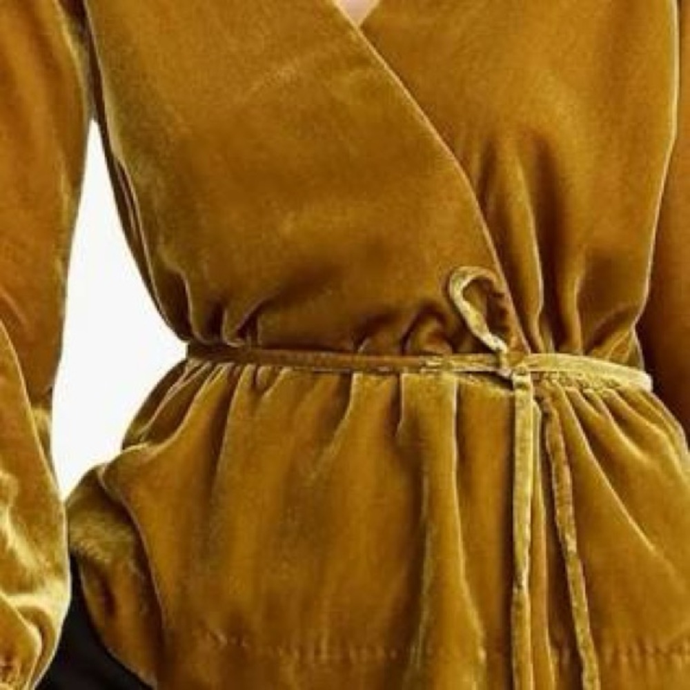 J.Crew Gold Velvet Wrap Long Sleeve Top - Picture 2 of 4